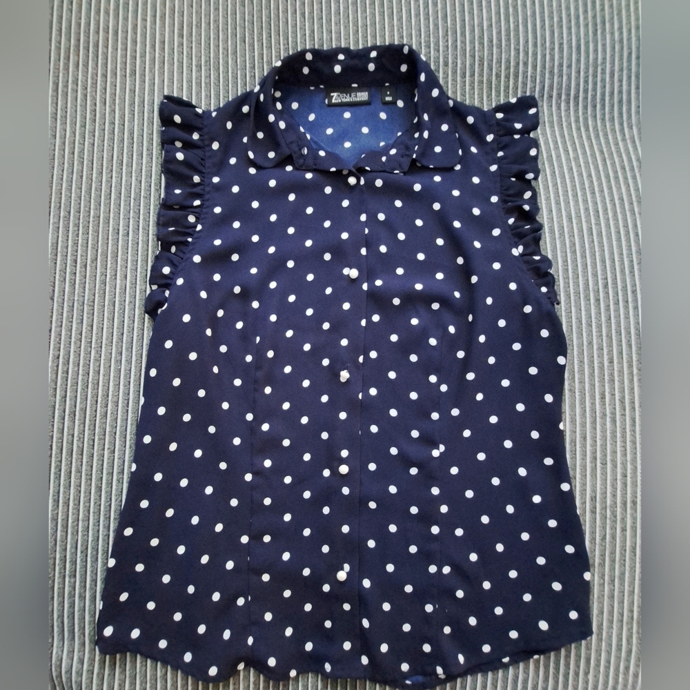 7th Avenue New York and Company sleeveless polkadot blue top size S